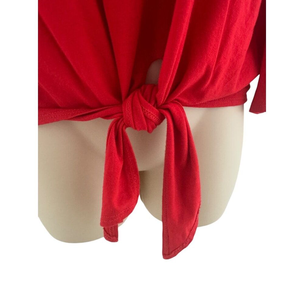 Boston Proper Red Dolman Cold Shoulder Soft Knit Waist Tie Top Size XS V-Neck - Picture 4 of 9